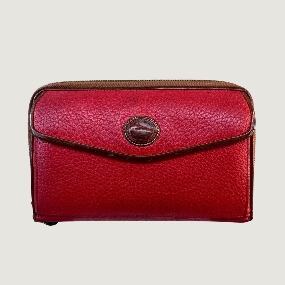 Dooney & Bourke Zip Around Wallet Red Pebbled Leather Vintage Classic Organizer